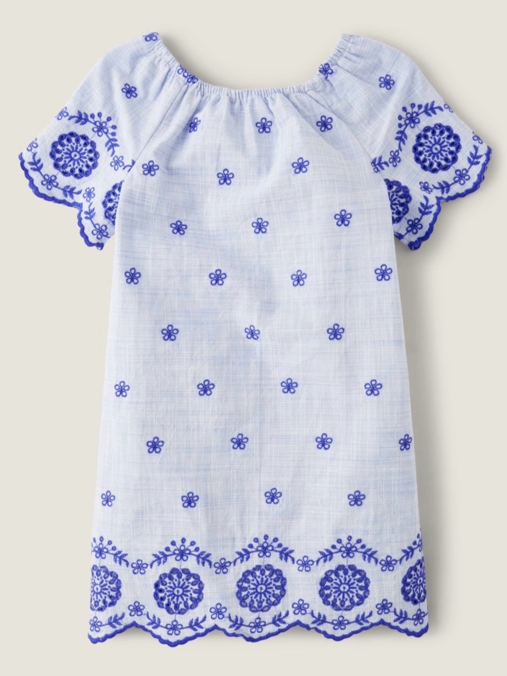 Gymboree Light Blue Dress Top with Navy Embroidery